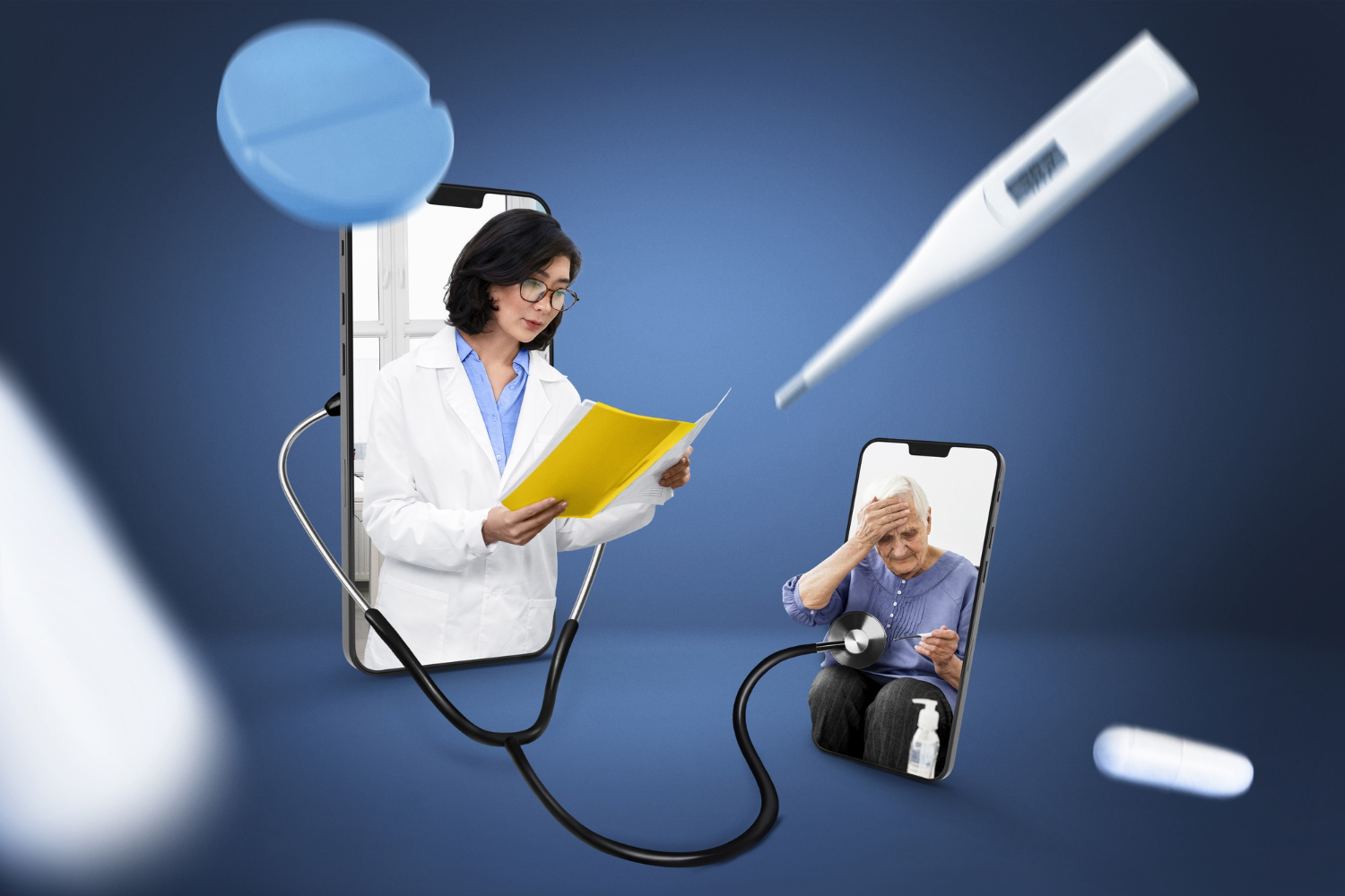 Doctor conducting a remote consultation with a patient via telemedicine